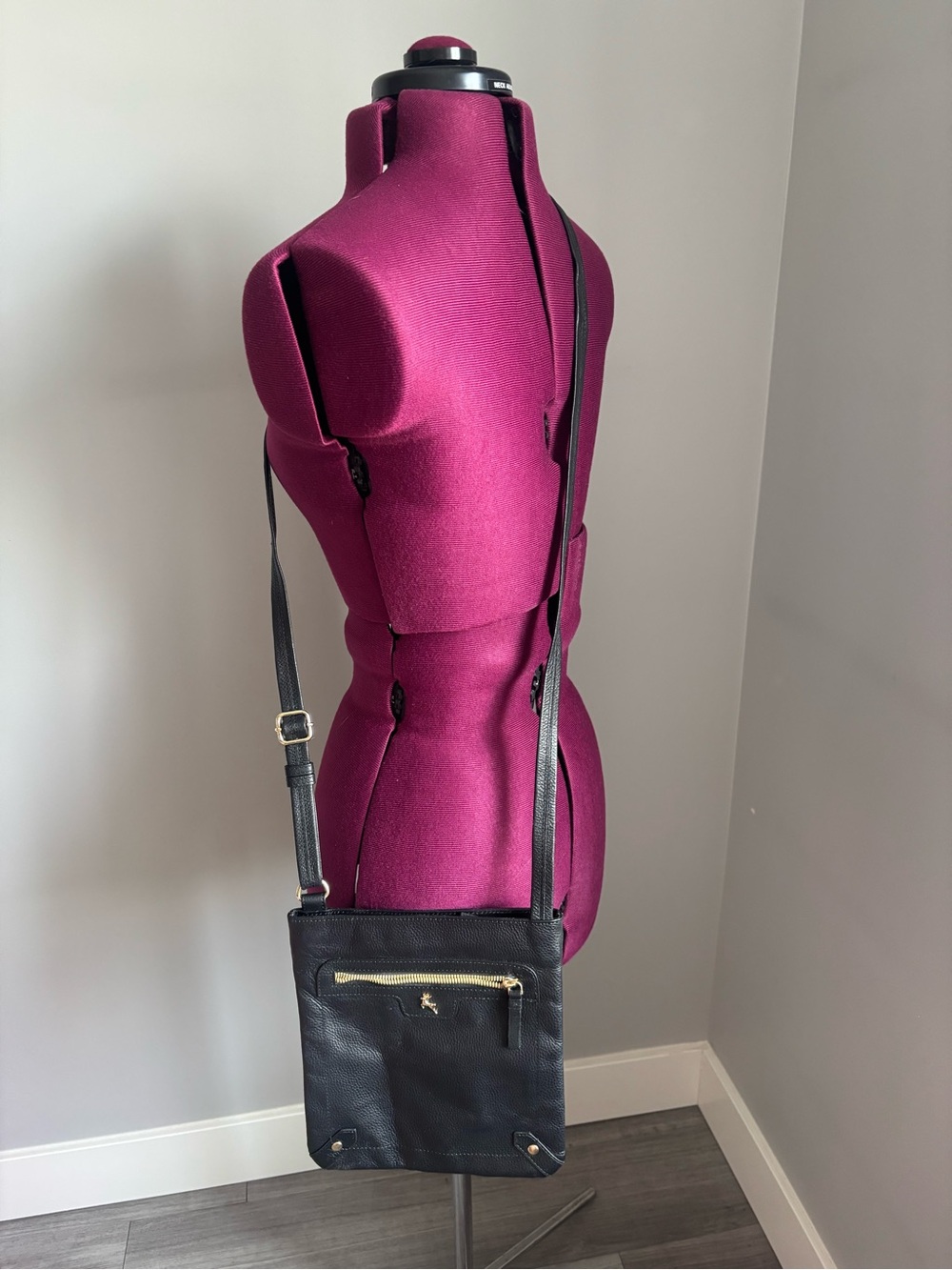 Ashwood Black Leather Crossbody Bag with Front Zip Pocket
